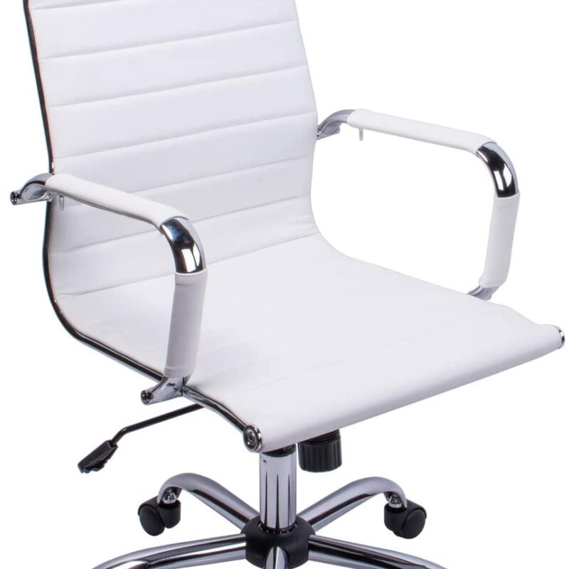High curved leather back white office chair